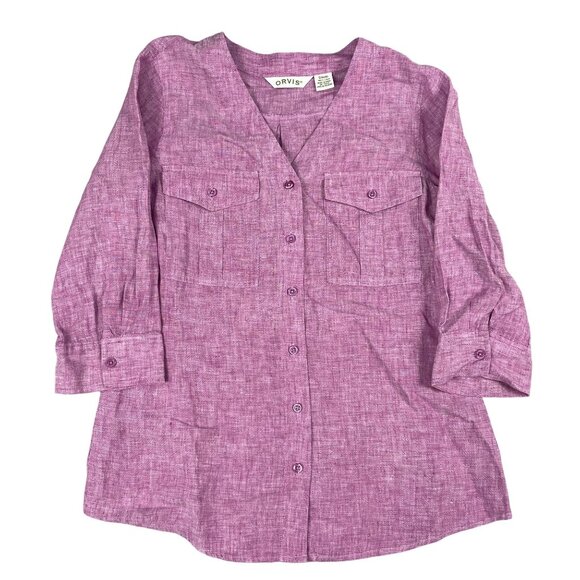 Orvis Womens 100% Linen 3/4 Sleeve Button Down Shirt Sz Small - Picture 1 of 4